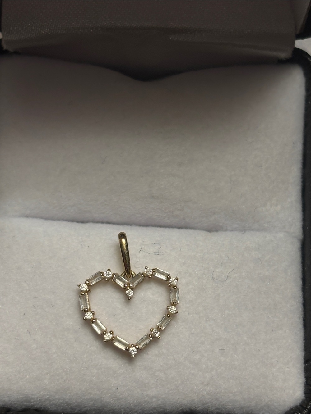 14k Gold Heart Pendant with Baguette Cubic Zirconia